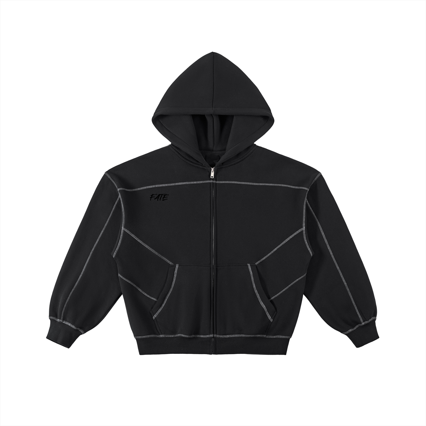 Contrast-Stitched Fleece Zip Hoodie