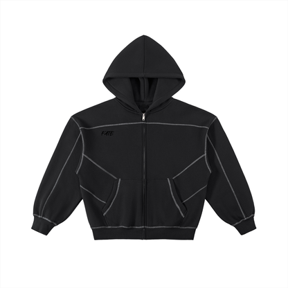 Contrast-Stitched Fleece Zip Hoodie