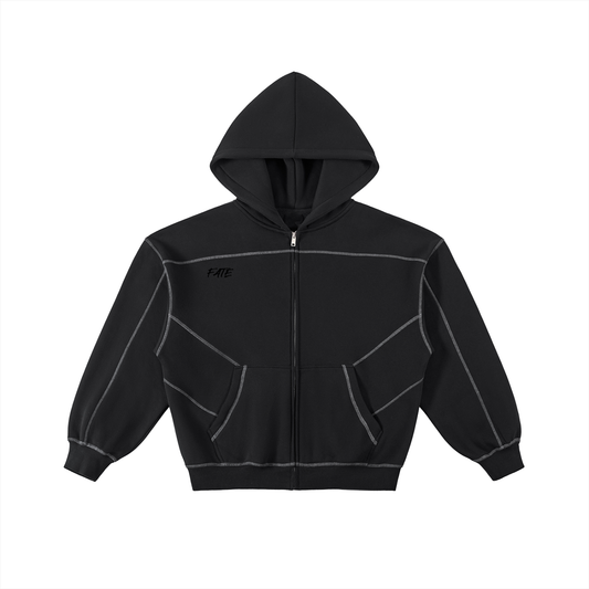 Contrast-Stitched Fleece Zip Hoodie