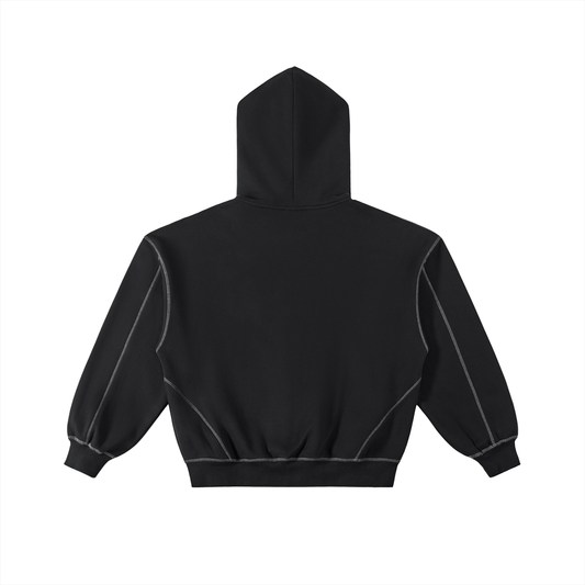Contrast-Stitched Fleece Zip Hoodie
