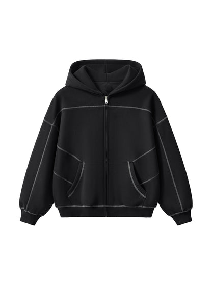 Contrast-Stitched Fleece Zip Hoodie
